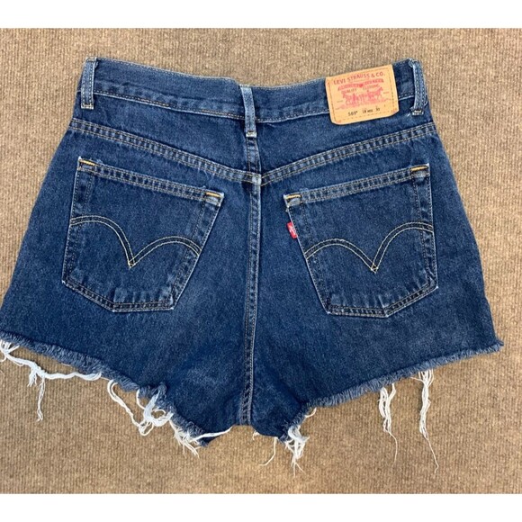 Levis 569 Shorts Womens 18 High Rise Relaxed Cut-Off Beach Pool Y2K Dark Denim - Picture 2 of 9